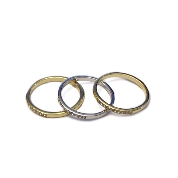 Covet Rhinestone Stacking Rings 14KT Gold Plated Size 6 - Picture 3 of 6